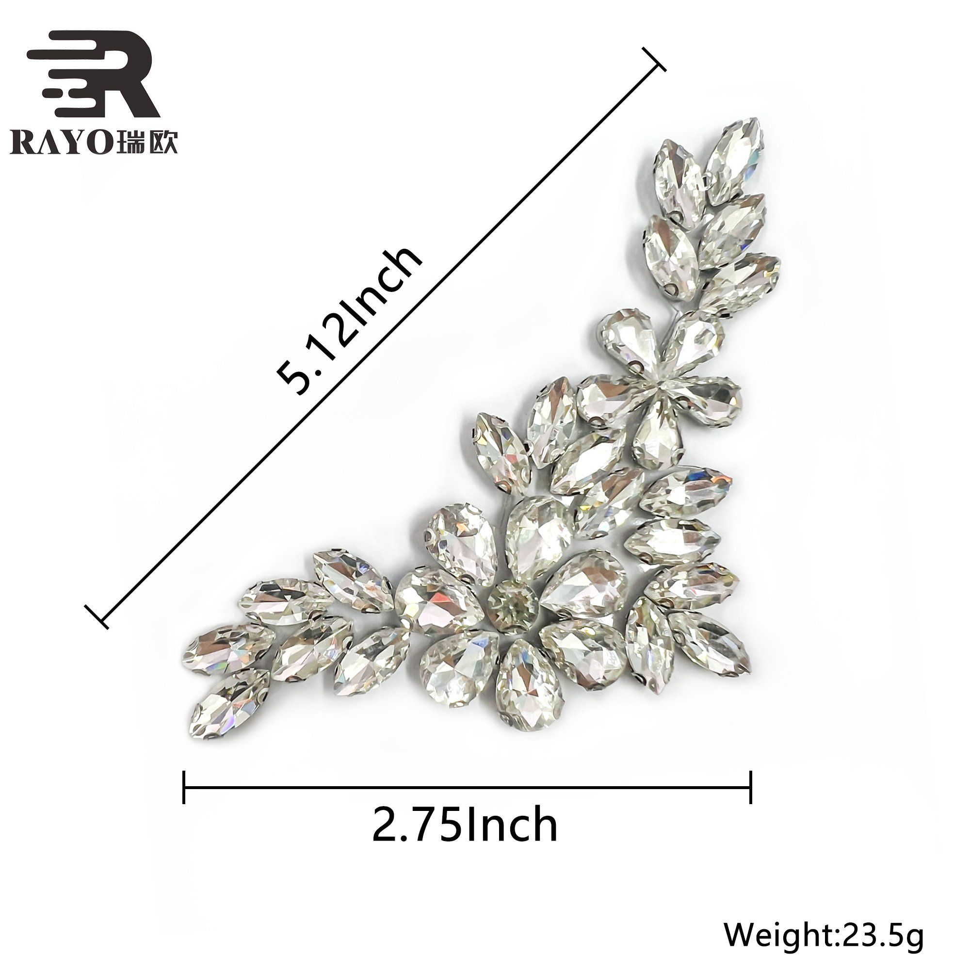 Rayo Shiny Crystal Applique Flower Design Decorate Rhinestone Applique for Head Accessories Dancing Dress and Evening Dress