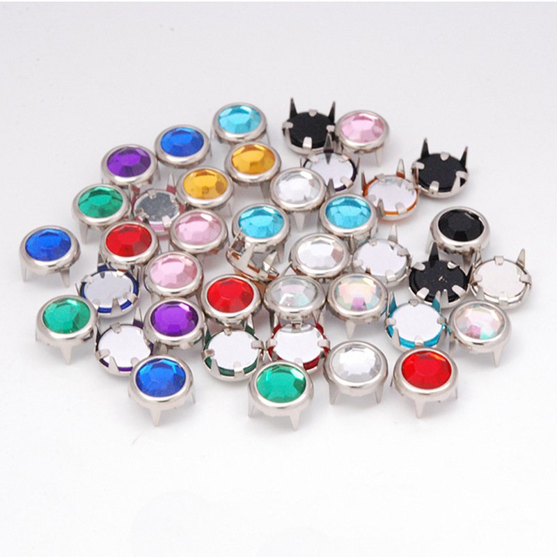 DIY 7mm glass rivets 4 claw copper rhinestone studs acrylic rivets for leather bags jacket