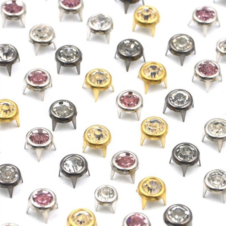 DIY 7mm glass rivets 4 claw copper rhinestone studs acrylic rivets for leather bags jacket