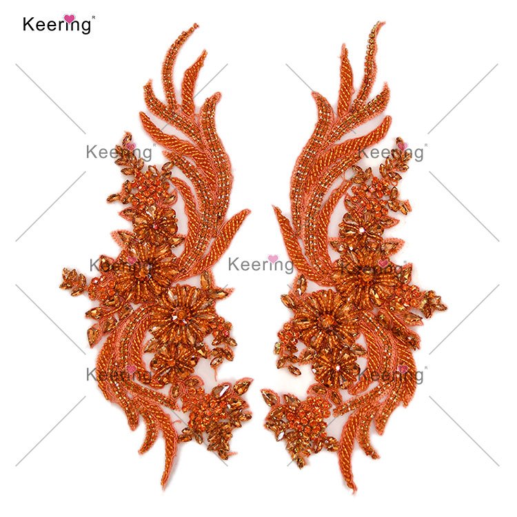 WDP-303-1 Keering Clothing Decorative Embellishment Colorful Crystal Large AB Gold Shoulder Rhinestone Appliques AB