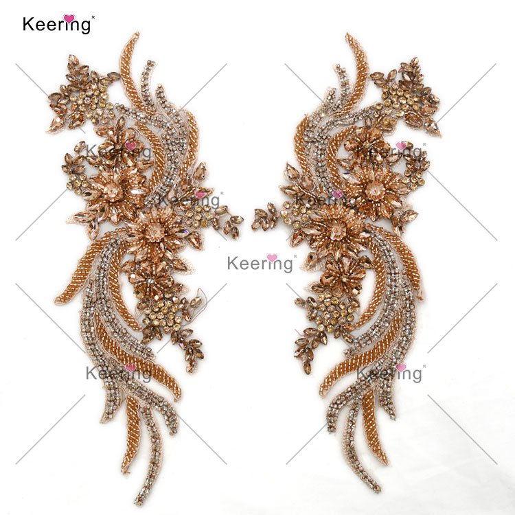 WDP-303-1 Keering Clothing Decorative Embellishment Colorful Crystal Large AB Gold Shoulder Rhinestone Appliques AB