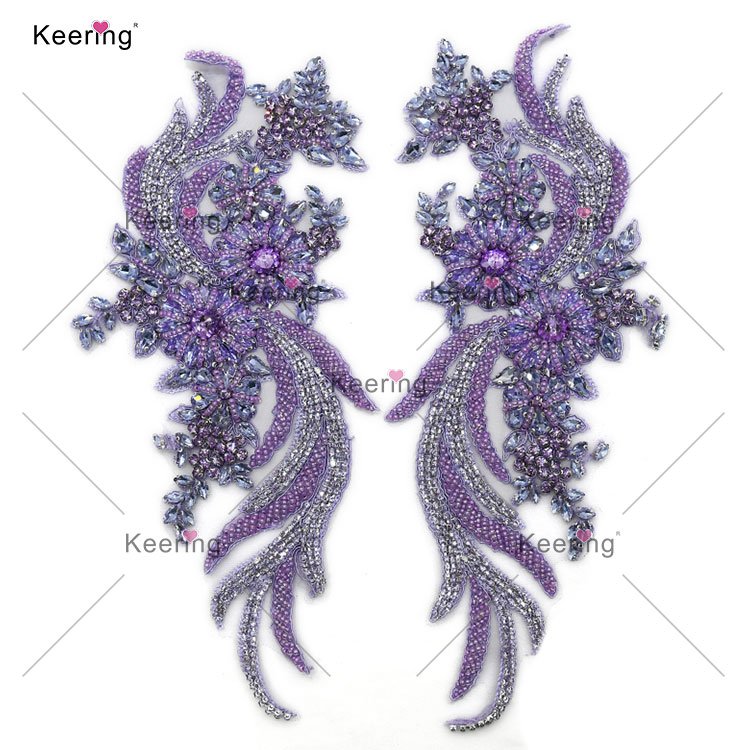WDP-303-1 Keering Clothing Decorative Embellishment Colorful Crystal Large AB Gold Shoulder Rhinestone Appliques AB