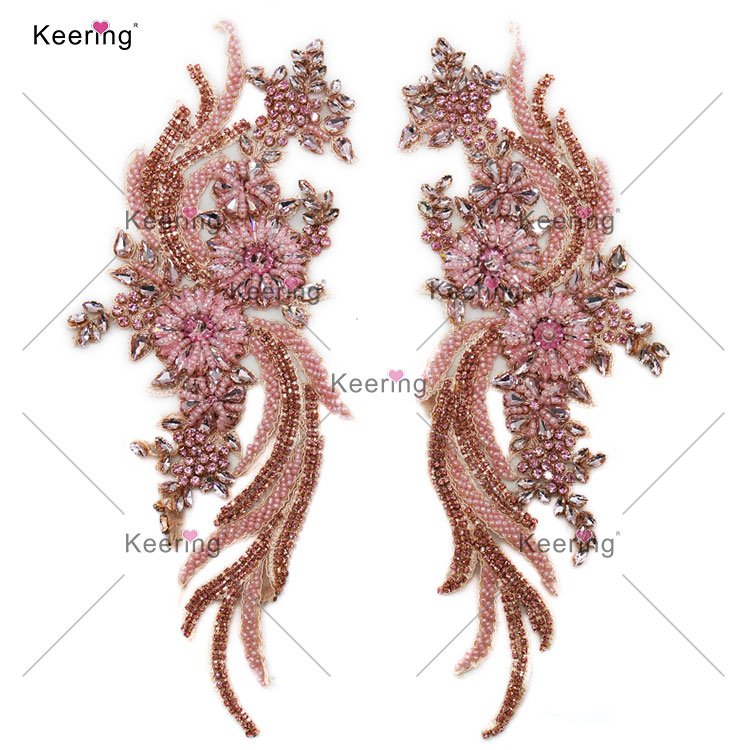 WDP-303-1 Keering Clothing Decorative Embellishment Colorful Crystal Large AB Gold Shoulder Rhinestone Appliques AB