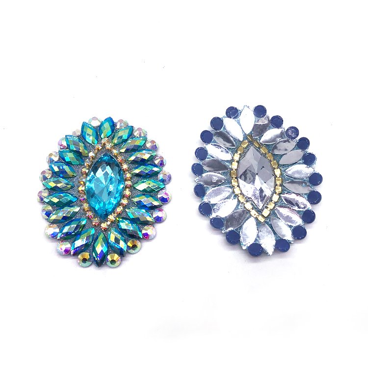 Iridescent Rhinestone Applique iron on diamond motif for carnival costume couture designers