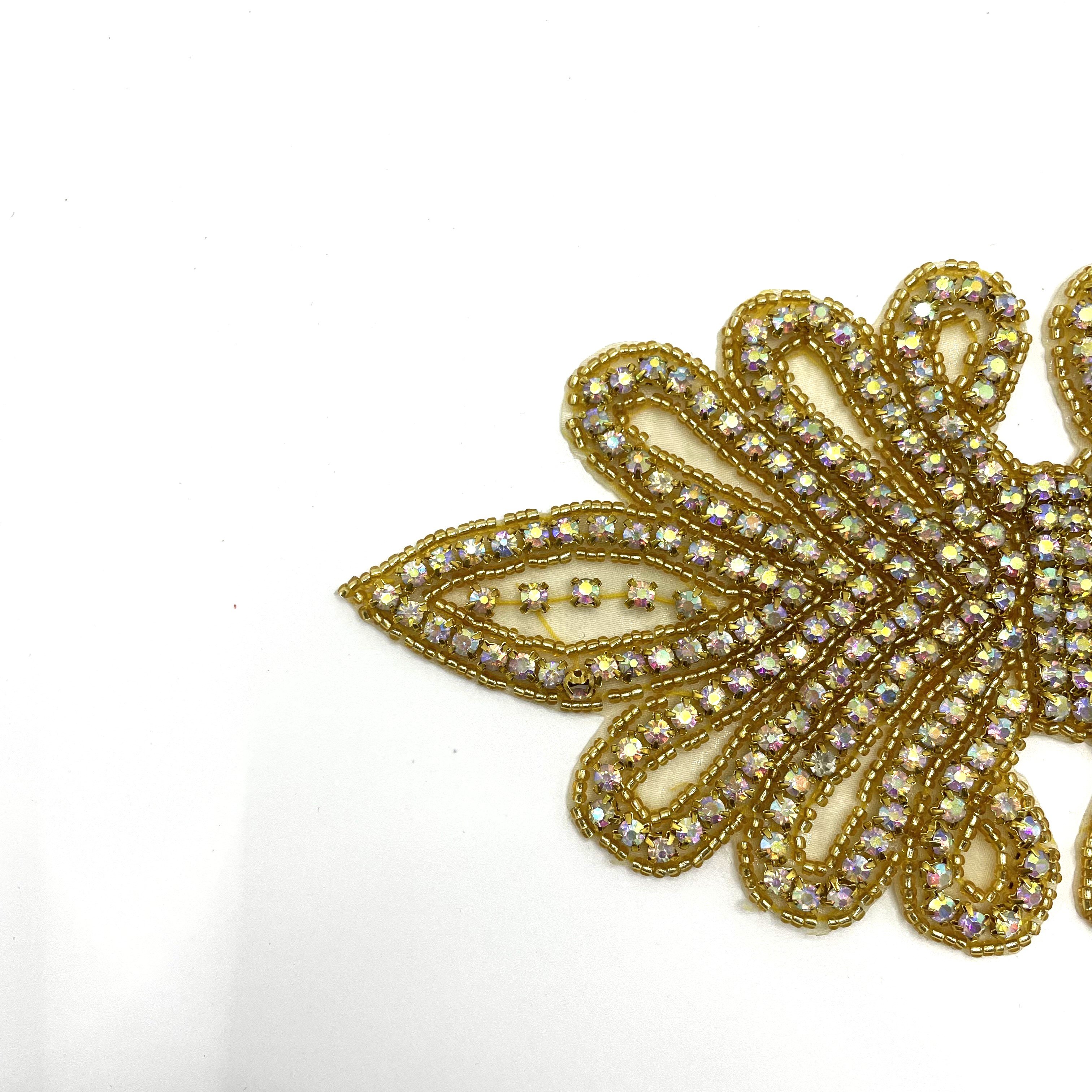 Gold glass beaded rhinestone appliques crystal patches