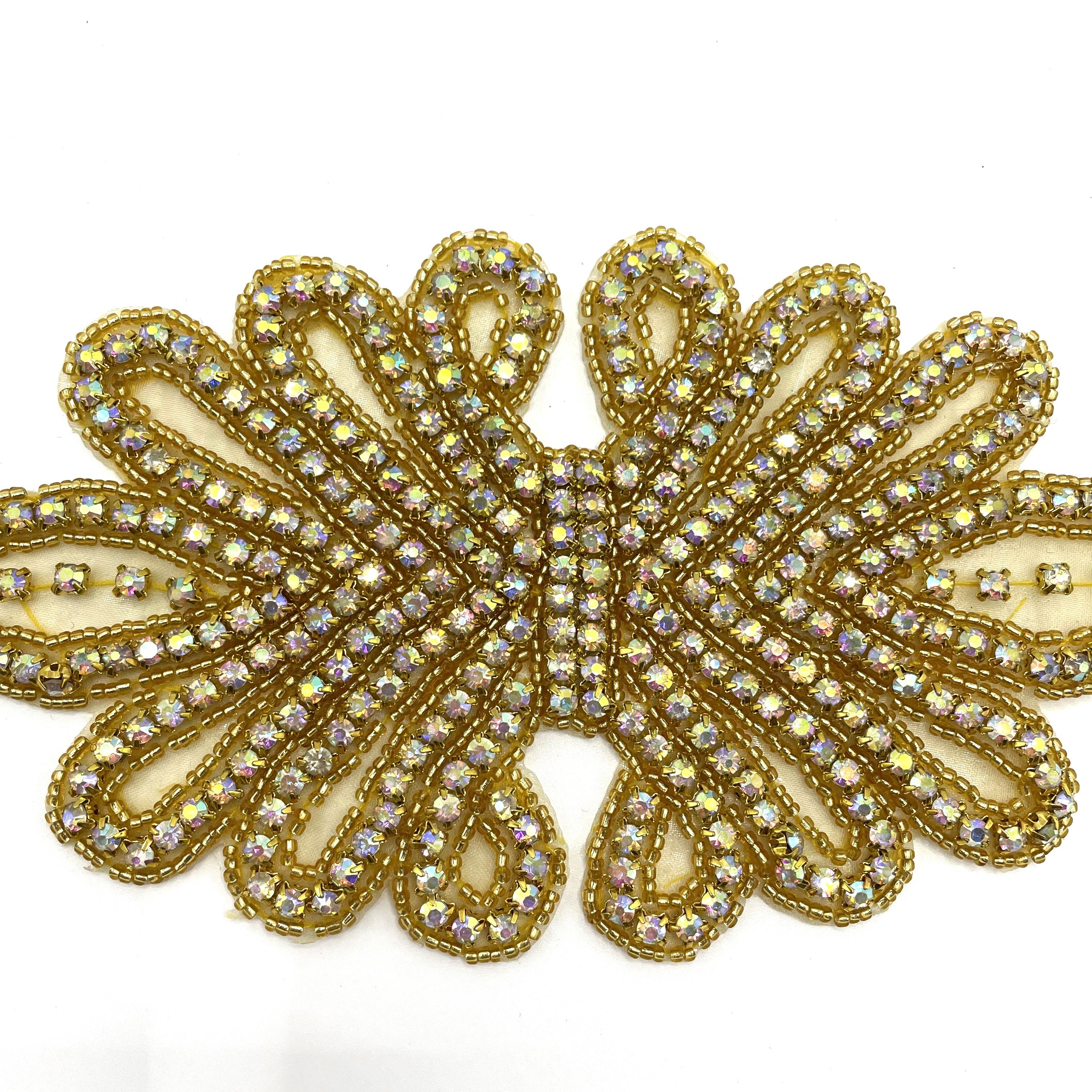 Gold glass beaded rhinestone appliques crystal patches