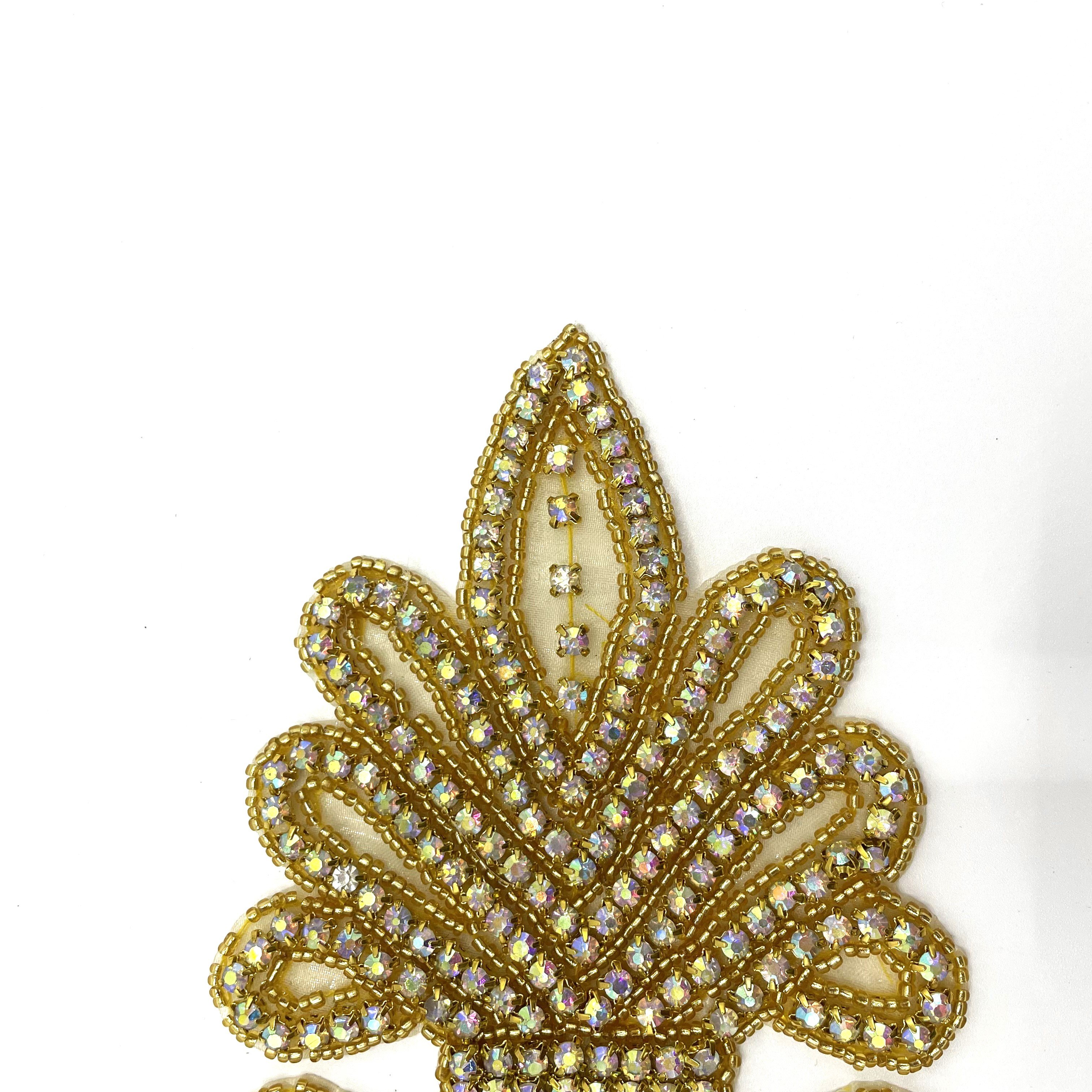 Gold glass beaded rhinestone appliques crystal patches