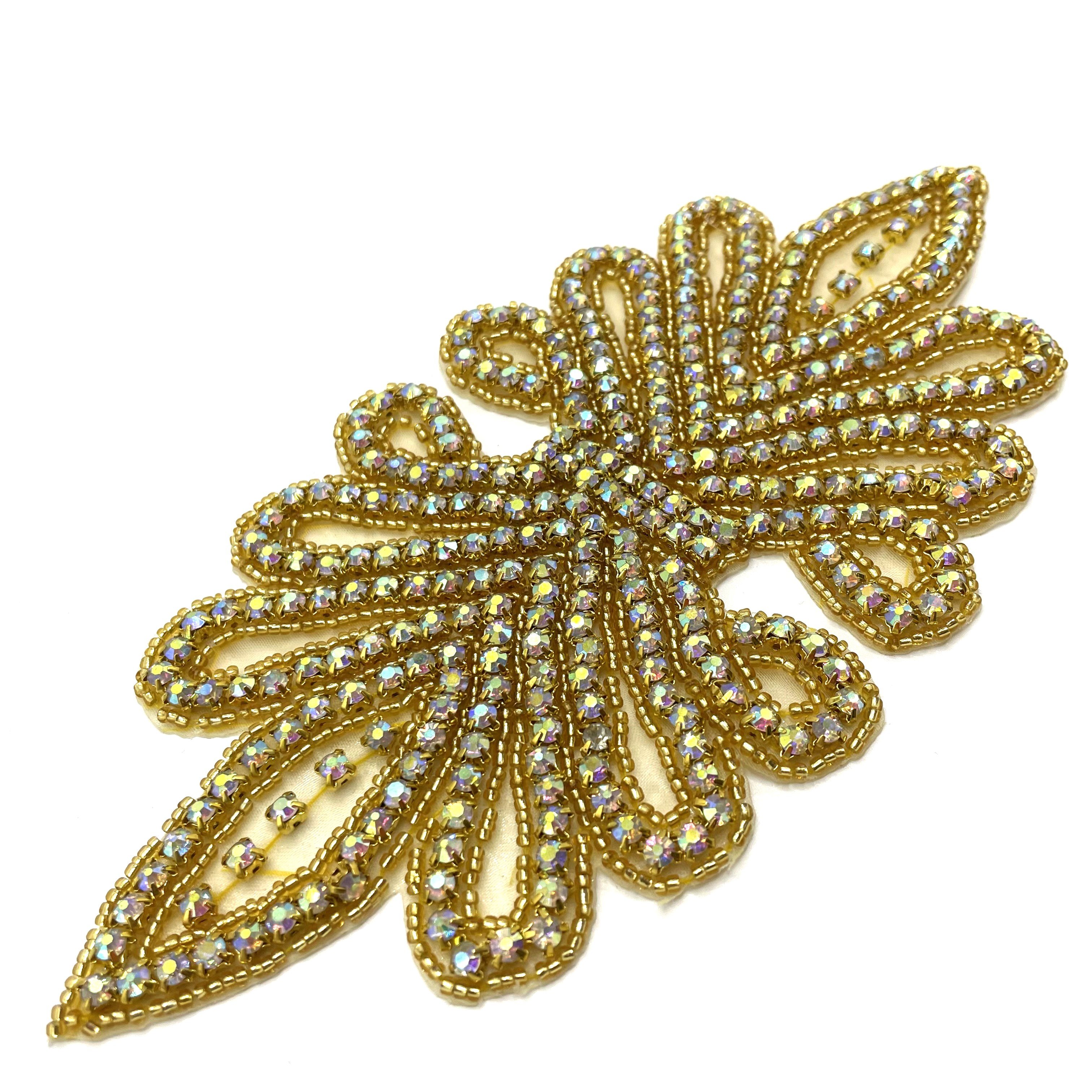 Gold glass beaded rhinestone appliques crystal patches