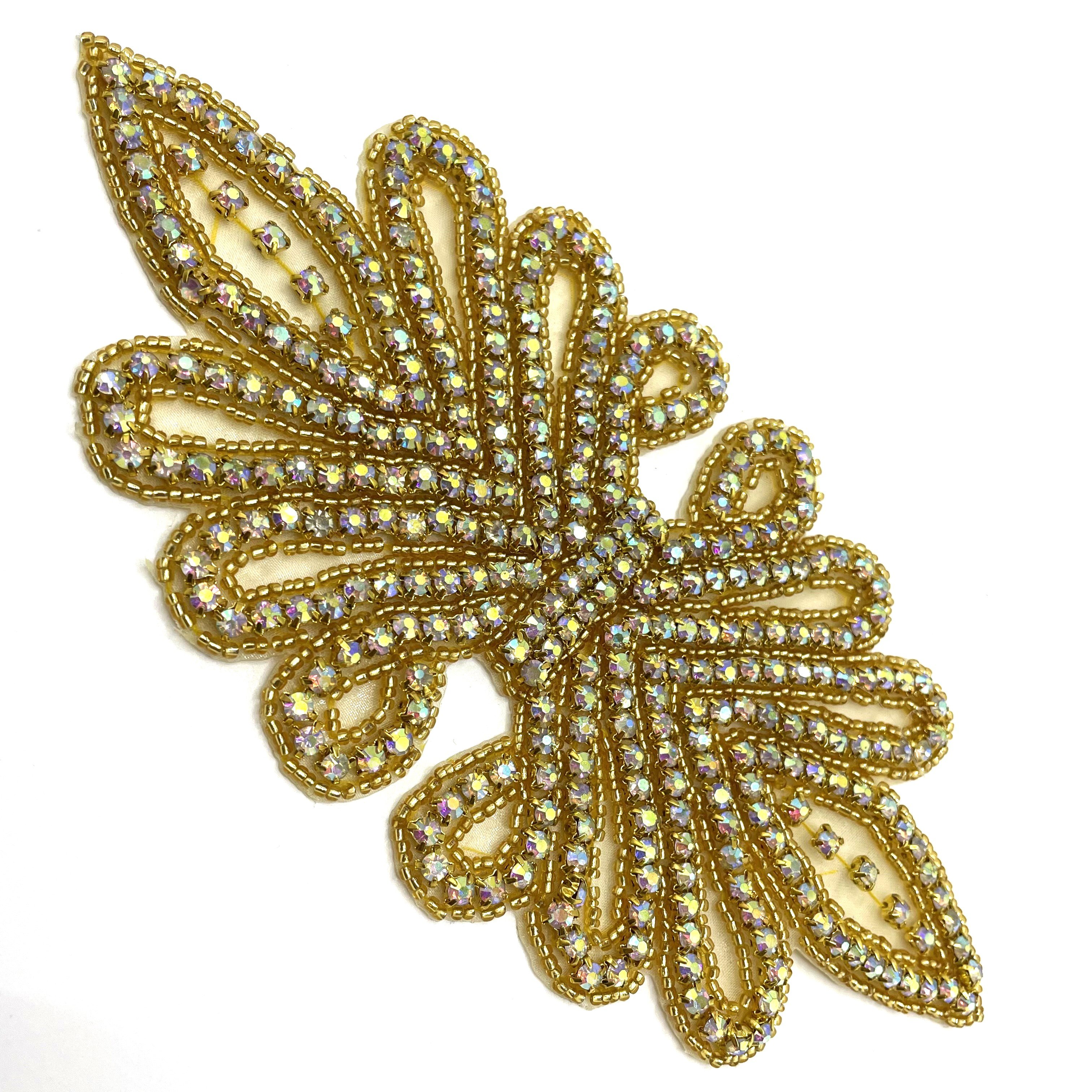 Gold glass beaded rhinestone appliques crystal patches