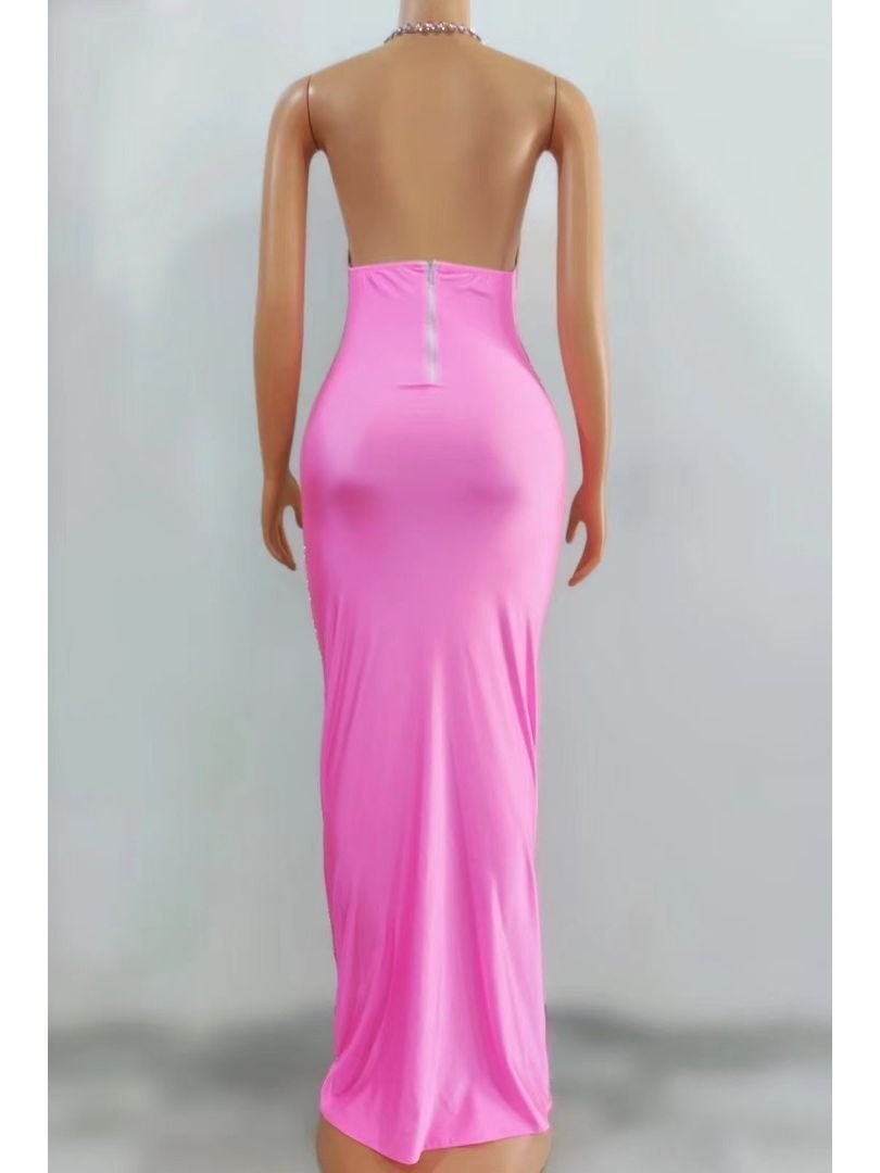 LIANMENG AB758 Sleeveless Black Evening Dress Sparkling Crystal Sexy Backless Nightclub Rhinestone Chain Prom Dress