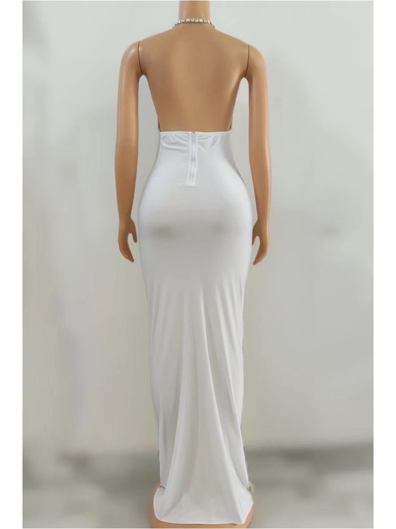 LIANMENG AB758 Sleeveless Black Evening Dress Sparkling Crystal Sexy Backless Nightclub Rhinestone Chain Prom Dress