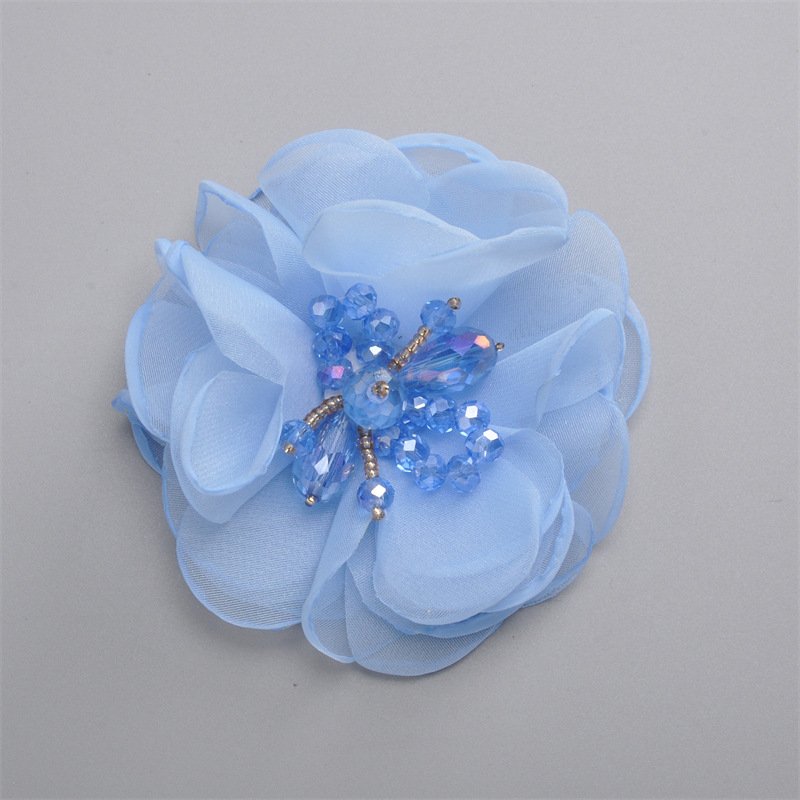 8cm chiffon flowers children's hair accessories DIY accessories drop glue rhinestone large flower head wedding dress corsage