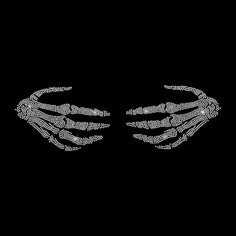 Wholesale Heat Press Bling Strass Template Halloween Skeleton Hand Custom Hotfix Rhinestone Skeleton Iron on Transfer Pattern