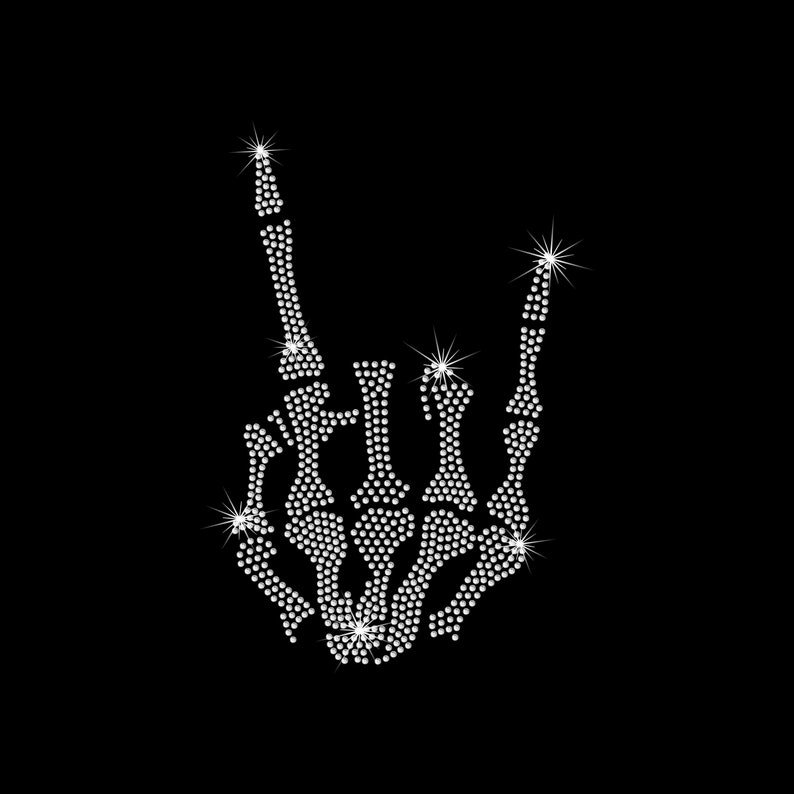 Wholesale Heat Press Bling Strass Template Halloween Skeleton Hand Custom Hotfix Rhinestone Skeleton Iron on Transfer Pattern