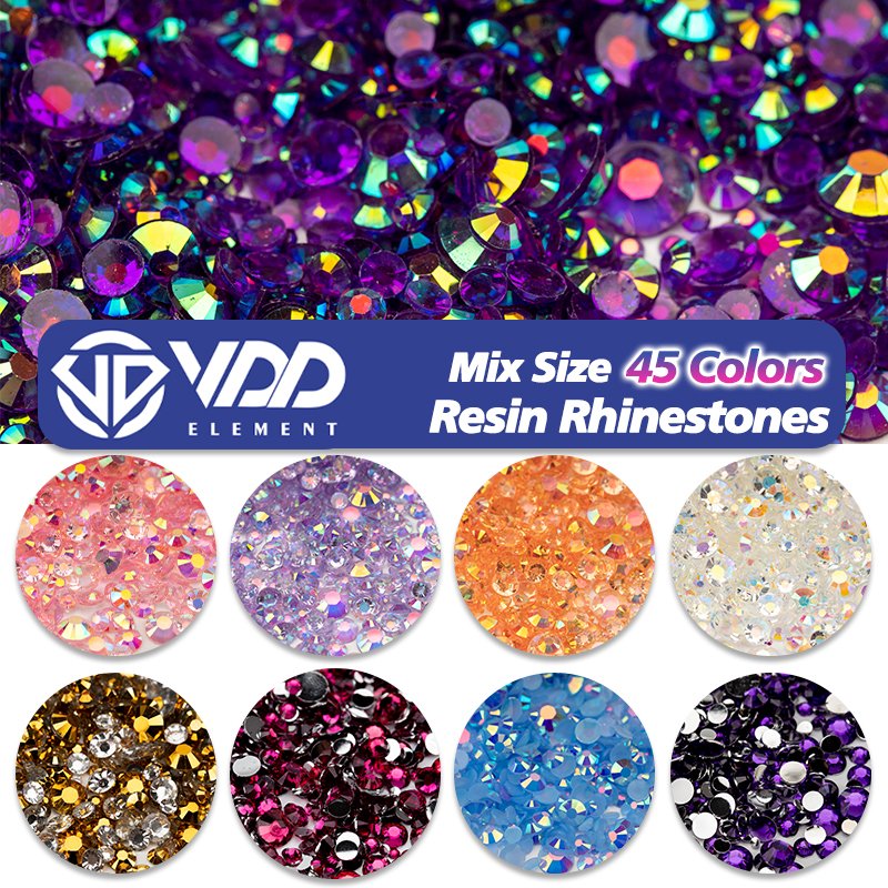 VDD 30g Mix Size 2-6mm Multicolor Resin Rhinestone Crystal Color AB Flatback Stones For DIY Crafts Nail Art Decoration CS-Series