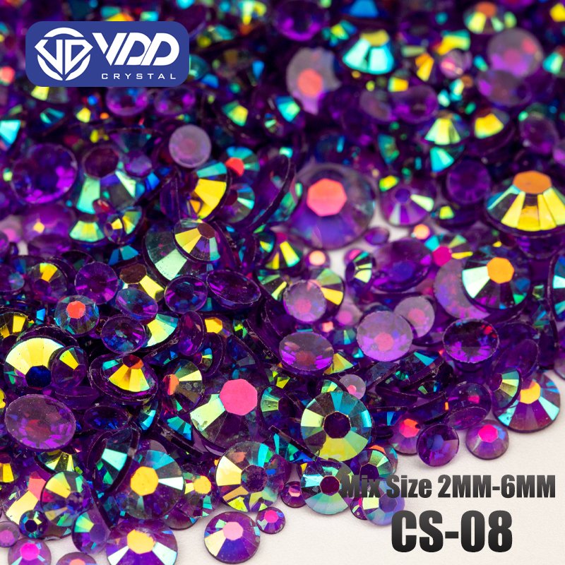 VDD 30g Mix Size 2-6mm Multicolor Resin Rhinestone Crystal Color AB Flatback Stones For DIY Crafts Nail Art Decoration CS-Series