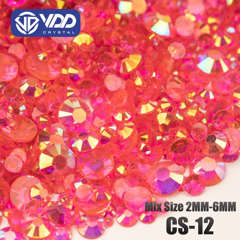VDD 30g Mix Size 2-6mm Multicolor Resin Rhinestone Crystal Color AB Flatback Stones For DIY Crafts Nail Art Decoration CS-Series