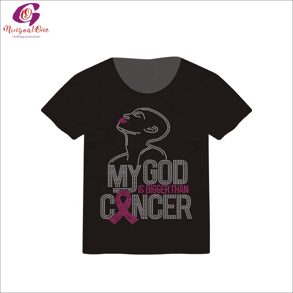 Popular Bling Pink Ribbon Iron On Rhinestone Motif Customized Cancer Ribbon Words Hot Fix Bling Crystal Rhinestone Transfer