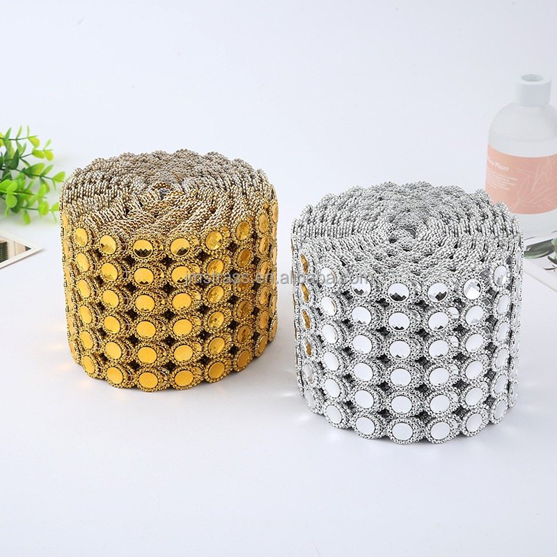 Wholesale sew on Plastic Rhinestone Mesh Trimming bendable Mesh Chain Rolls plastic mesh tube rolls With silver & gold back