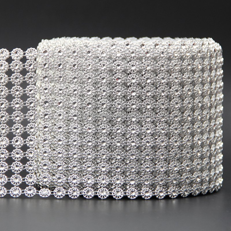 Wholesale sew on Plastic Rhinestone Mesh Trimming bendable Mesh Chain Rolls plastic mesh tube rolls With silver & gold back