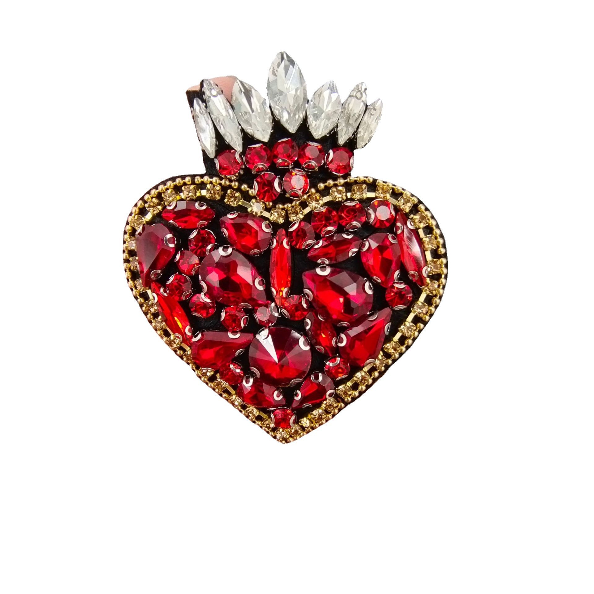 High quality wholesale diamond crown heart beaded patch Handmade Luxury Crystal rhinestone appliques for hat shoes and clothing