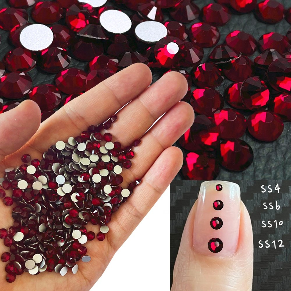 Yantuo Non-Hot Fix Crystal Rhinestones Nail Flatback Stone Siam Flat Back Glass for Nail Art Shoes Bags Garments Phone Cases