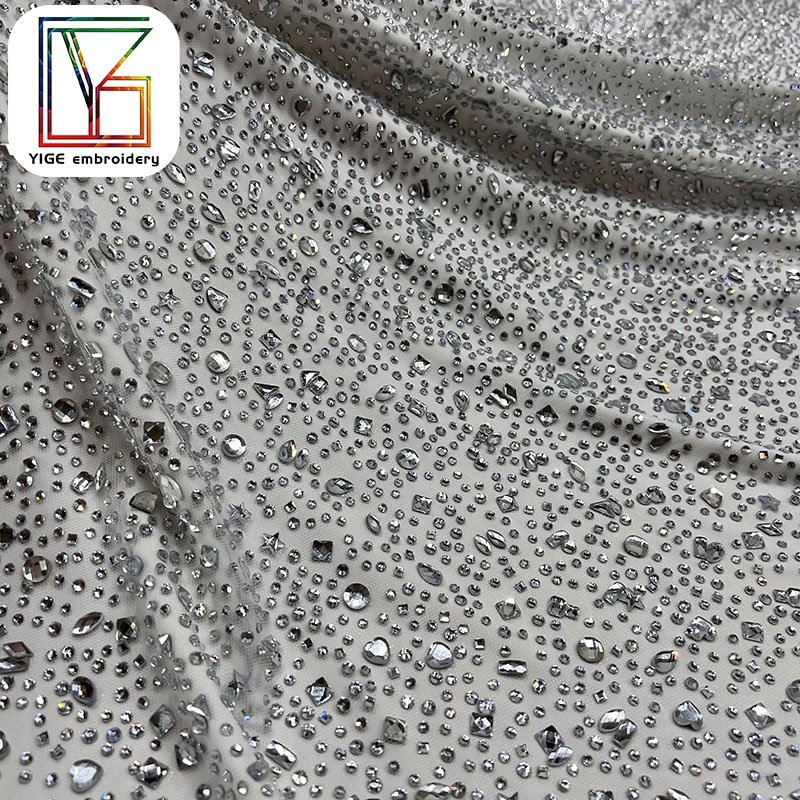 high quality Bridal Luxury Swarovski Lace Rhinestone Stone Net Sparkli Tulle Mesh Crystal Lace Fabric