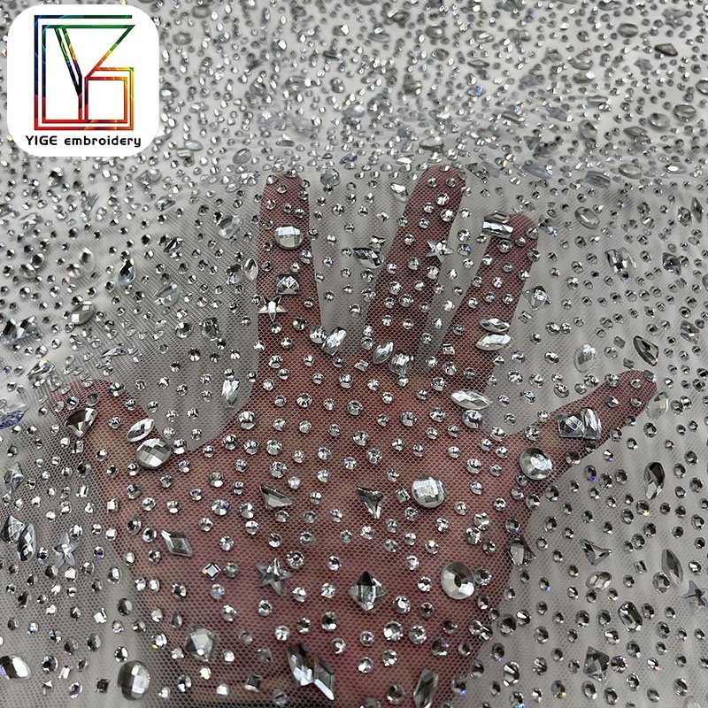 high quality Bridal Luxury Swarovski Lace Rhinestone Stone Net Sparkli Tulle Mesh Crystal Lace Fabric