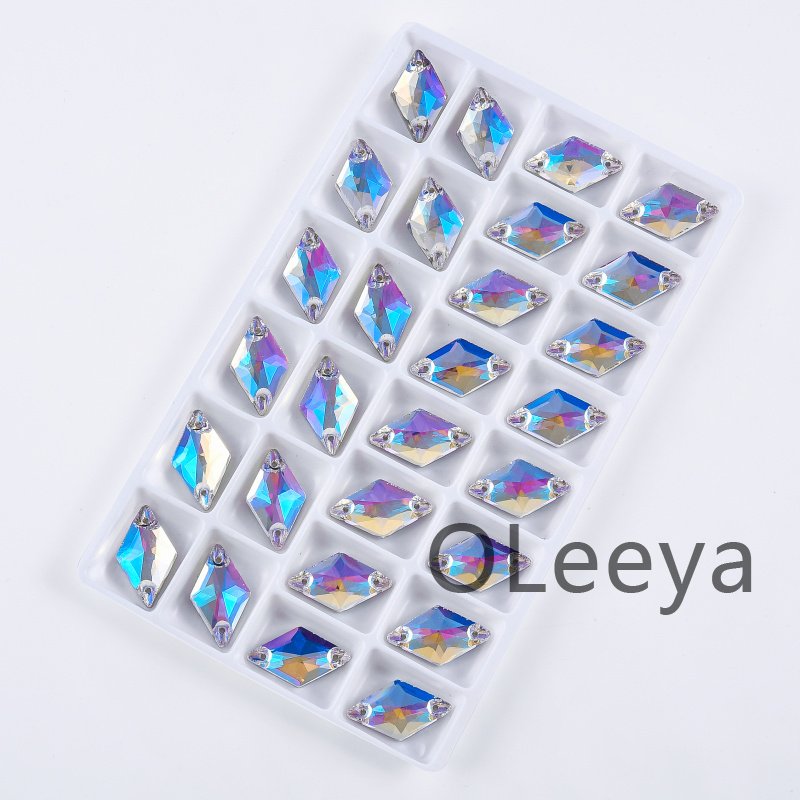 OLeeya Wholesale Glass Sew-On Rhinestones Moonlight Color Rhombus Shape Bikini Stones Decoration Crystals for Leotards Dress
