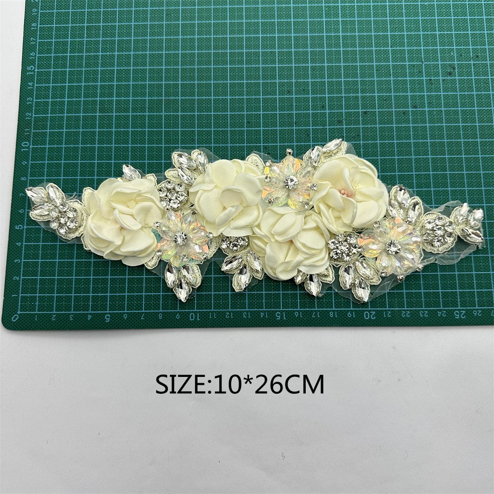 New design handmade 3d flowers sew on applique embroidery rhinestone patch for wedding dress
