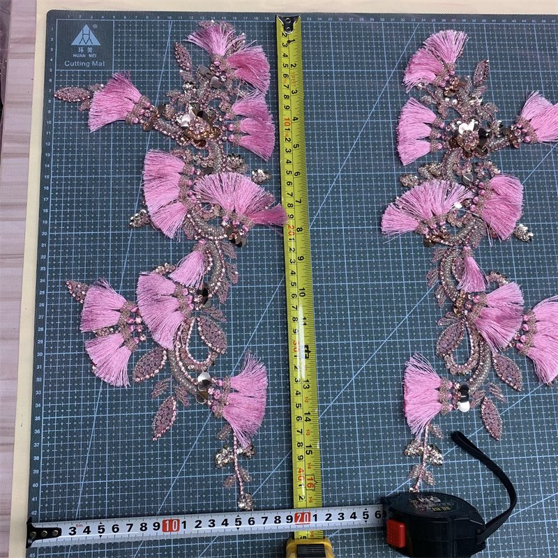 1 Pair Hand-Made Beaded Rhinestone DIY Clothing Appliques Patch,Wedding Dress Decoration,Silver Flower Applique