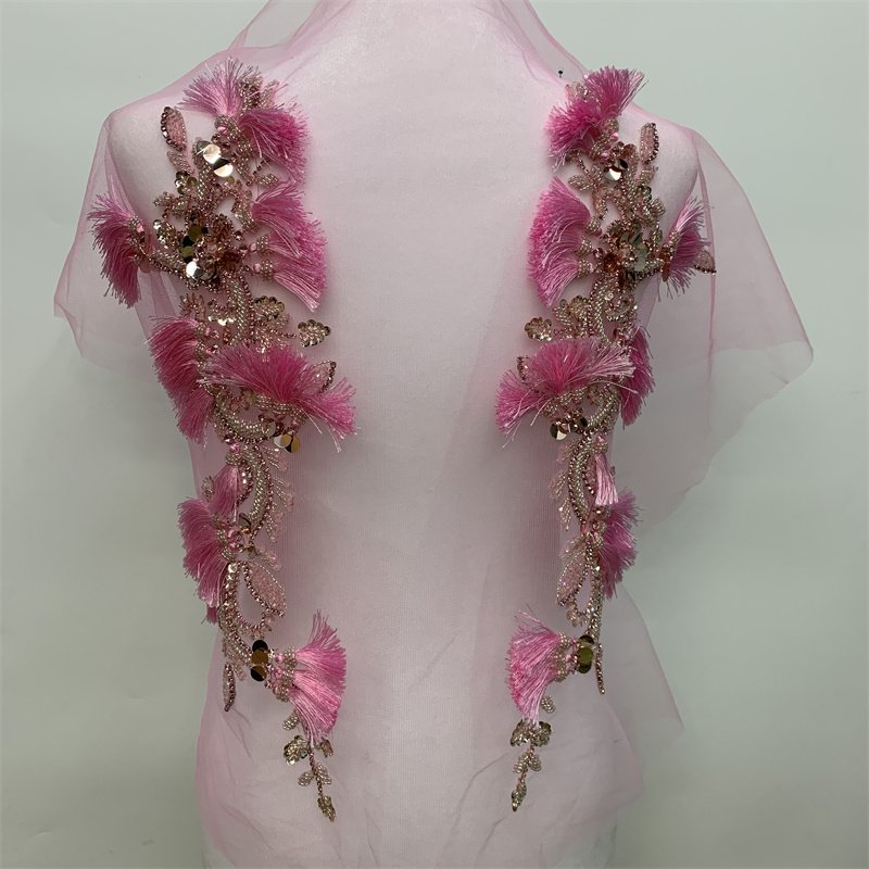 1 Pair Hand-Made Beaded Rhinestone DIY Clothing Appliques Patch,Wedding Dress Decoration,Silver Flower Applique