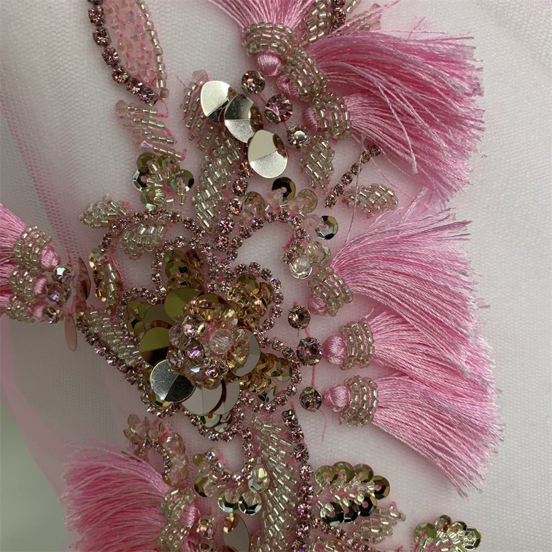 1 Pair Hand-Made Beaded Rhinestone DIY Clothing Appliques Patch,Wedding Dress Decoration,Silver Flower Applique