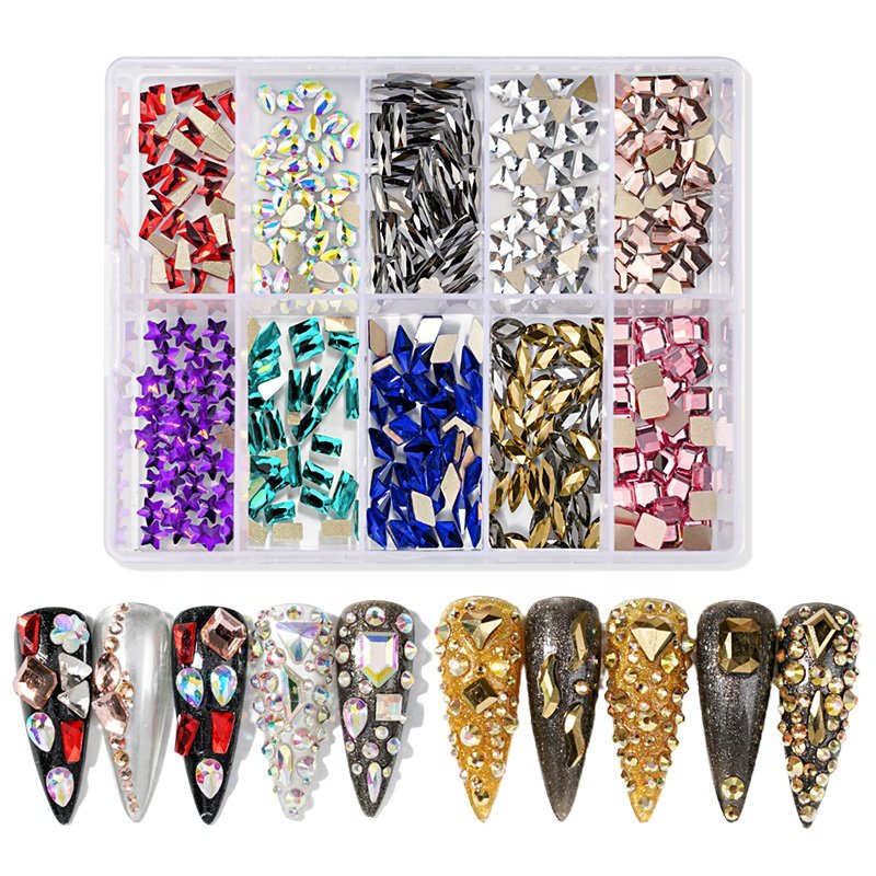 Multi colors in different shapes nail stones kit crystal nail ab rhinestones for nails