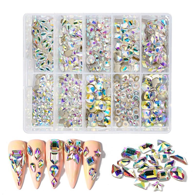 Multi colors in different shapes nail stones kit crystal nail ab rhinestones for nails