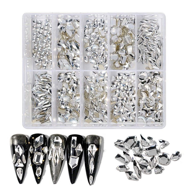 Multi colors in different shapes nail stones kit crystal nail ab rhinestones for nails