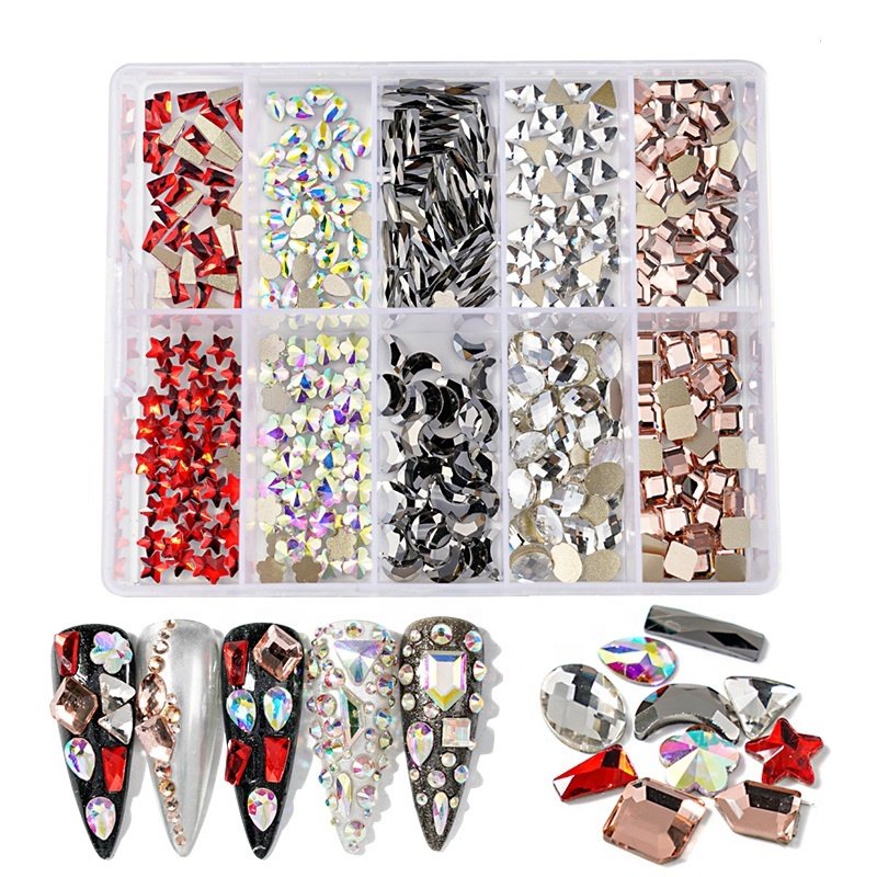 Multi colors in different shapes nail stones kit crystal nail ab rhinestones for nails