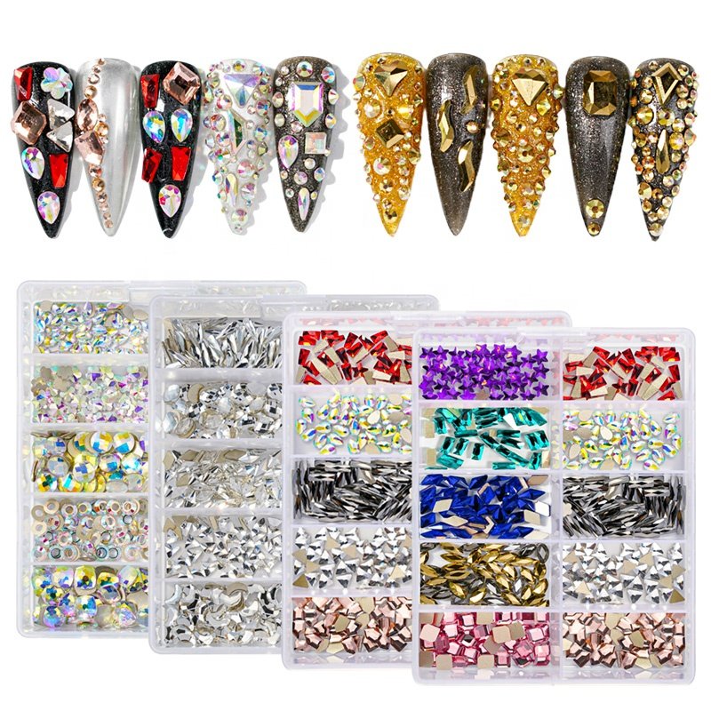 Multi colors in different shapes nail stones kit crystal nail ab rhinestones for nails