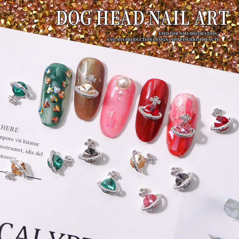 Trending Nail Art Rhinestone Jewelry Metal Zircon 3D Planet Nail Art Charms For Nail Decorations