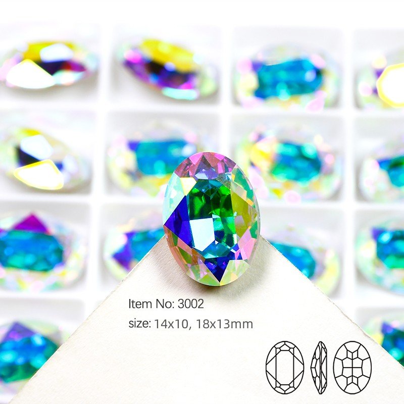 Junjiao Crystal Glass Stone High Quality Point Back Oval Fancy Rhinestone Crystal For Clothing Decoration Jewelry DIY