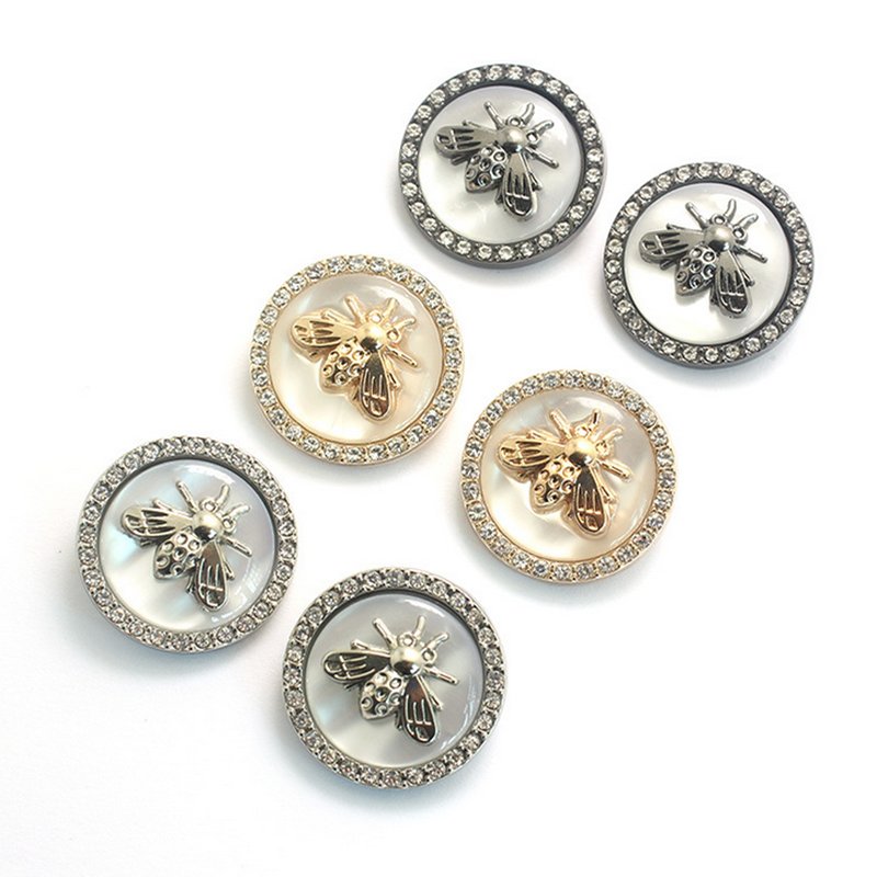 retro small bee diamond-studded resin metal button 18mm 23mm 25mm womens blazer suit sweater round rhinestones bee shape buttons
