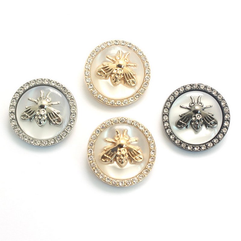 retro small bee diamond-studded resin metal button 18mm 23mm 25mm womens blazer suit sweater round rhinestones bee shape buttons