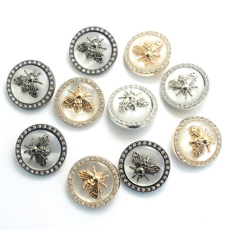 retro small bee diamond-studded resin metal button 18mm 23mm 25mm womens blazer suit sweater round rhinestones bee shape buttons