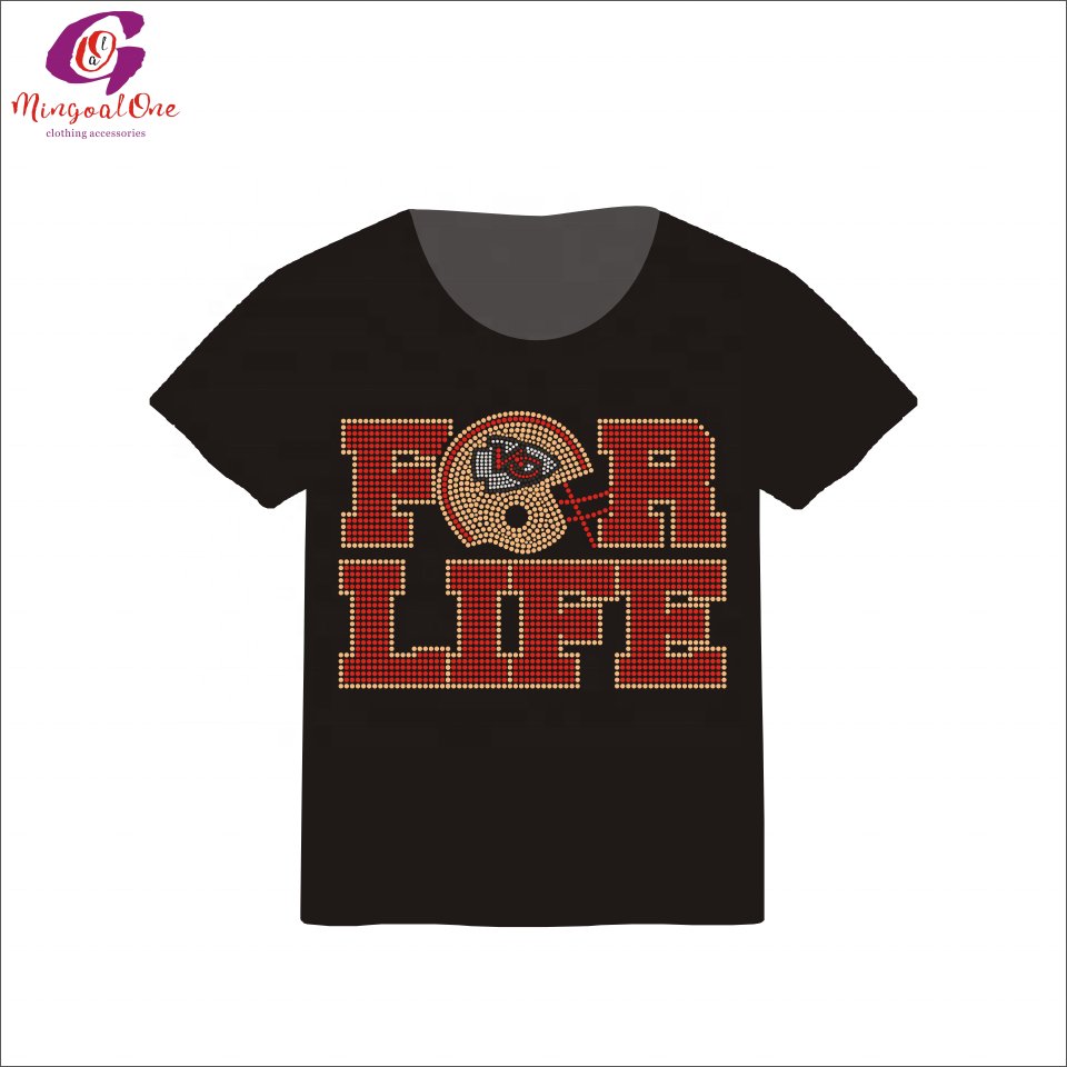 Wholesale Price Custom Football Team Iron On Transfer Hot Fix Rhinestone Sport Team Logo Design Rhinestone Transfer for Shirt