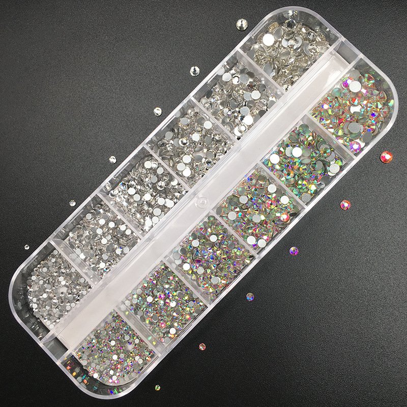 2021 Hot Sale New 12 Grid Boxed Nail Art Decoration Nail Rhinestones DIY Aurora Effect Rhinestone