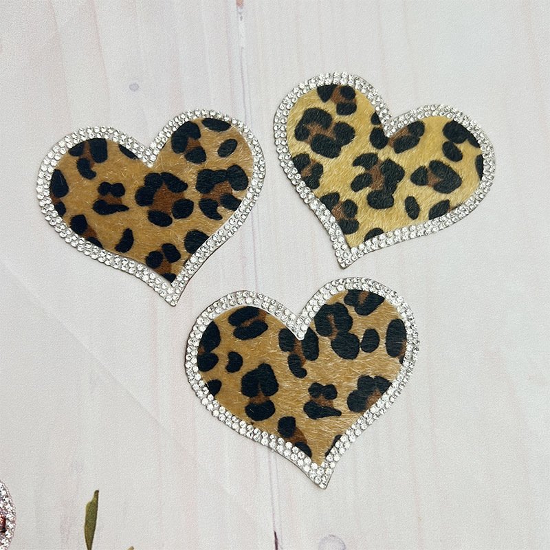 New Stock iron on beautiful rhinestone edge leopard heart pink bowknot patch for clothing bag