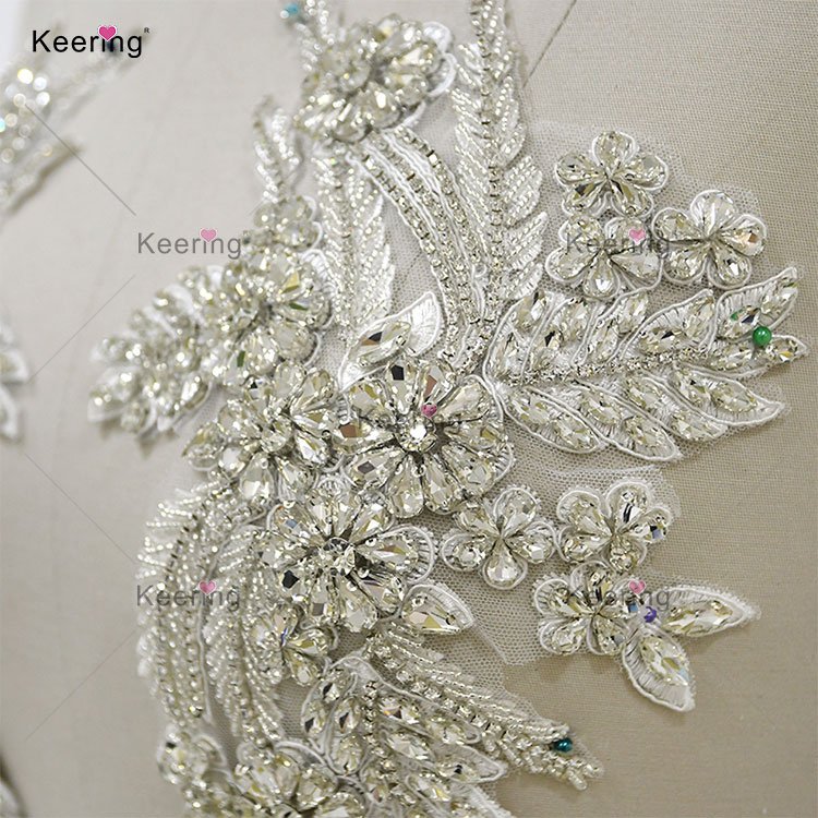 WDP-296 Keering 30*19cm Single Side Green AB Crystal Panel Patch Rhinestone Shoulder Appliques