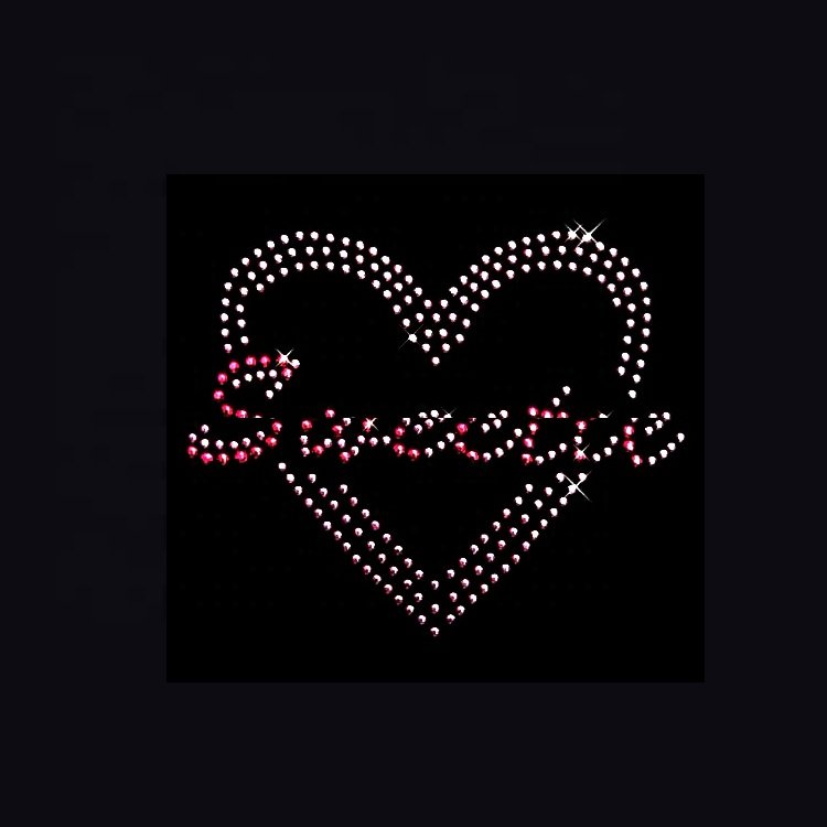 Wholesale Custom Design Hot Fix Rhinestone Transfer Beauty Heart Motif Letters For Clothing