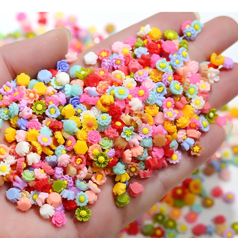 Fashion Mixed Mini 6mm Flatback Resin Flower Nail Charms Colorful Floral Diy Nail Art Resin Rhinestone