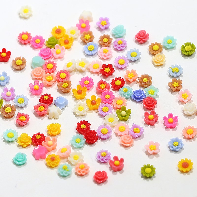Fashion Mixed Mini 6mm Flatback Resin Flower Nail Charms Colorful Floral Diy Nail Art Resin Rhinestone